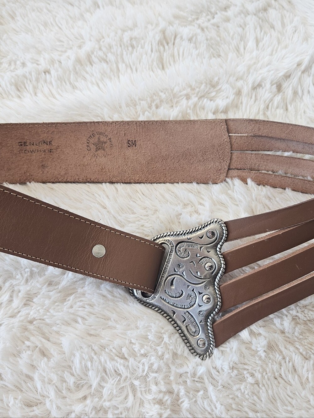 Express Vintage 1987 Boston Belt Co. Brown Leather Western Concho Cinch Belt S/M